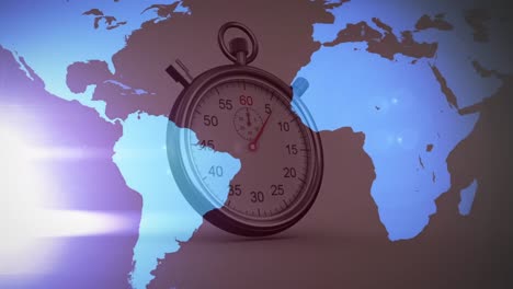animación del mapa del mundo con luces brillantes y cronómetro