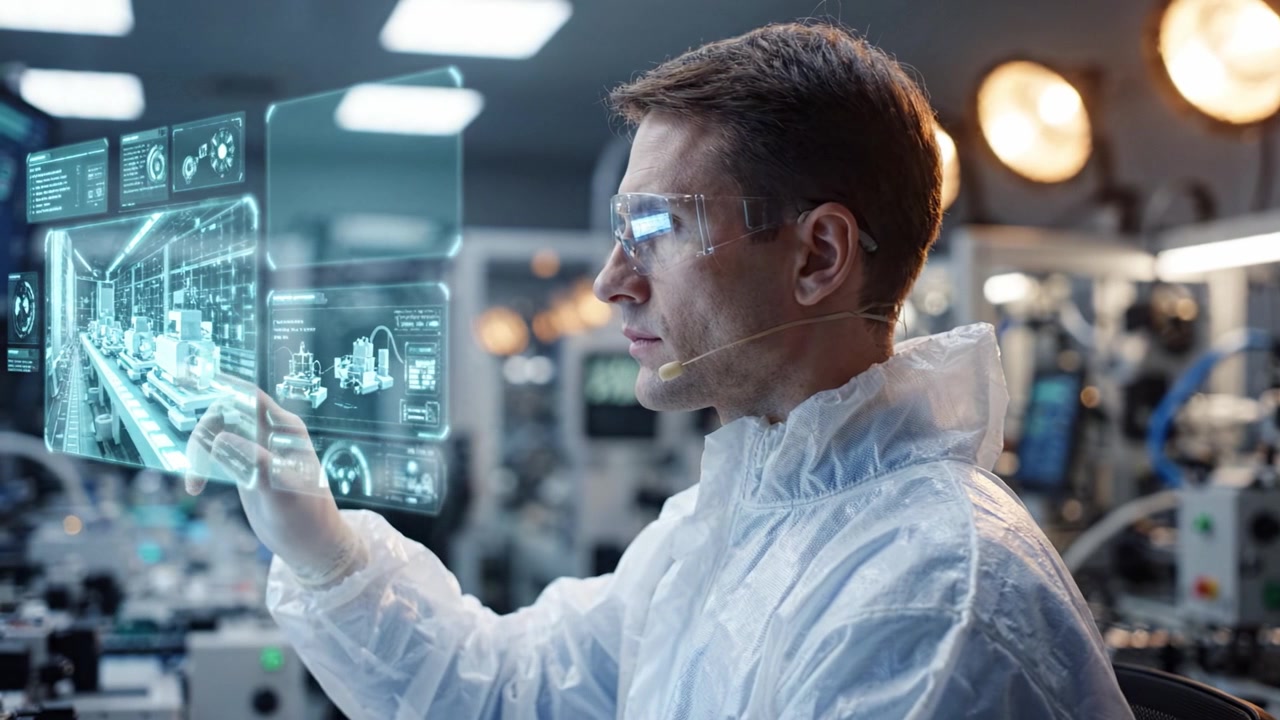 Naukowiec analizujący zaawansowane dane holograficzne w zaawansowanym technologicznie środowisku laboratoryjnym z ulepszonymi wyświetlaczami wizualnymi i skupioną determinacją w działaniach badawczych