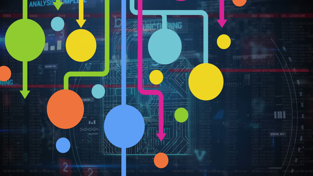 animación del procesamiento de datos sobre candados y formas