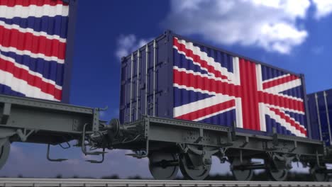 contenedores con la bandera de reino unido. transporte ferroviario. bucle sin costuras 4k