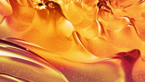 looped abstract background with wavy sparkling golden liquid pattern on shiny glossy surface. viscous blue fluid like surface of gold foil or brilliant glass. beautiful creative festive backdrop.