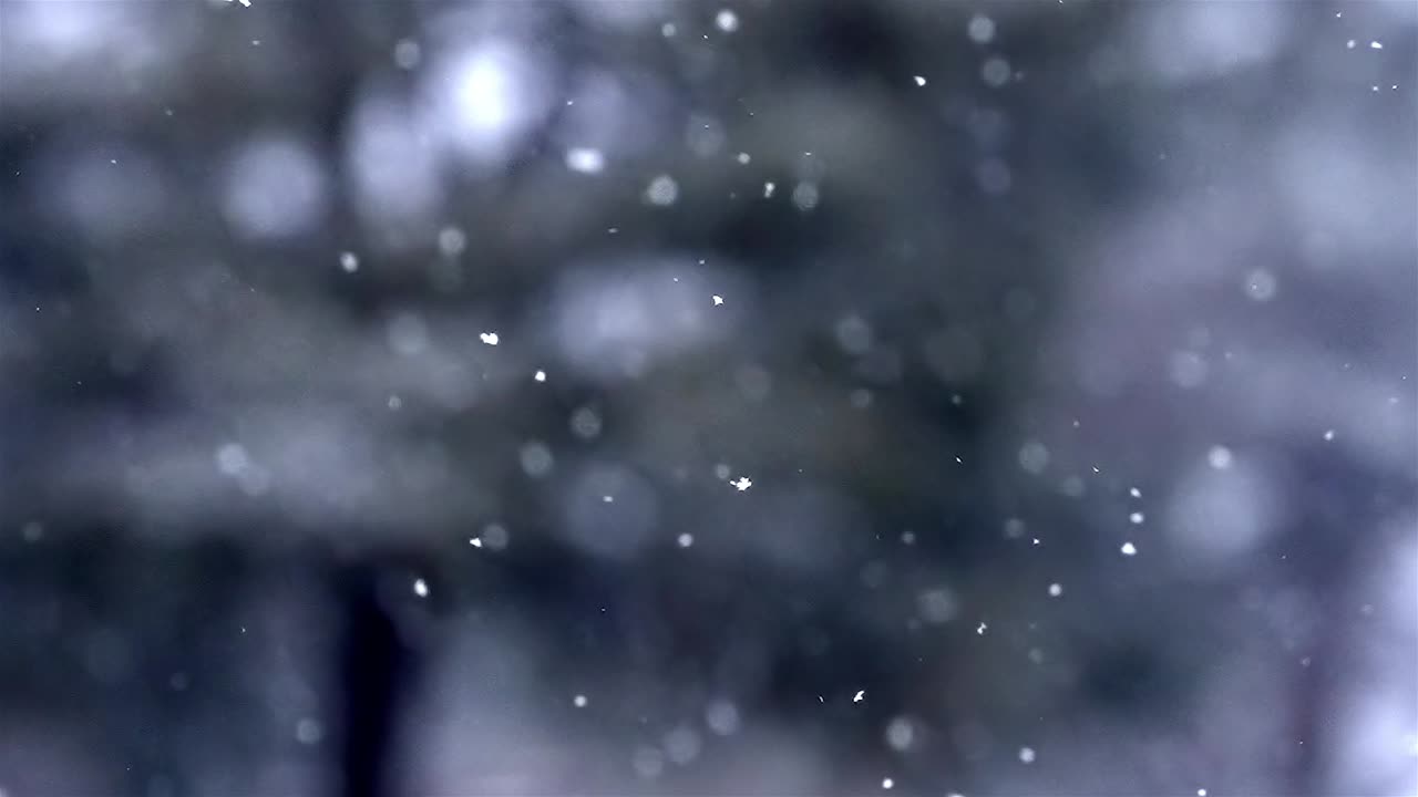 Snowfall background, small snowflakes in slow motion, winter wonderland, bokeh shot, static, copy space