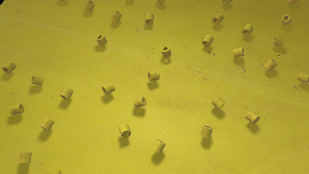 쾌활한 노란색: 빛이 밝은 노란색 큐브, 베이글, 실린더, 회전의 원활한 윤 배경의 3d 애니메이션. 프레젠테이션에 훌륭합니다.