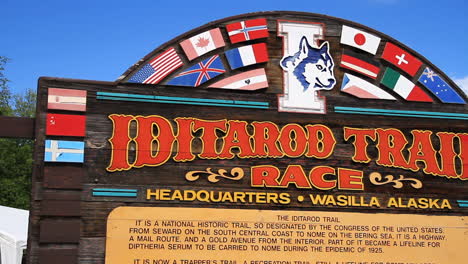 iditarod trail race sign at headquarters in wasilla alaska