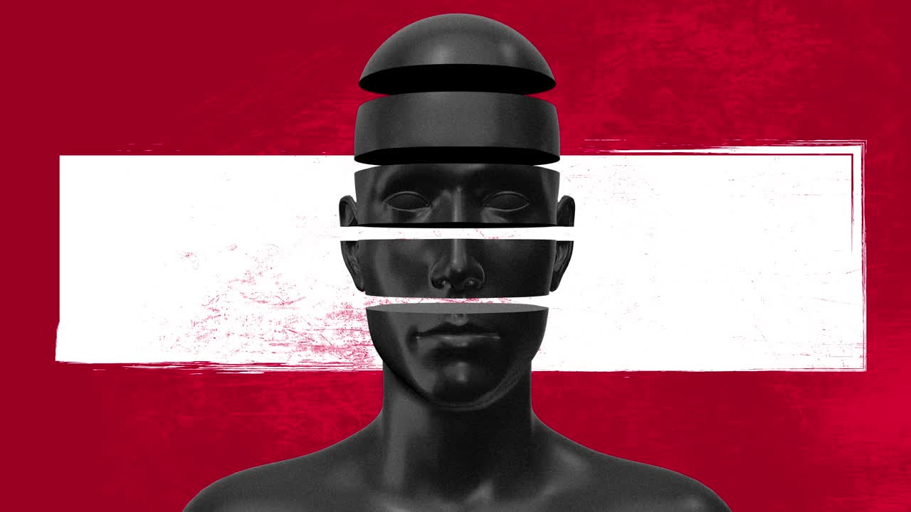 minimal gráfico colorido diseño psicodélico con formas grunge. cuerpo humano arte conceptual abstracto. personaje 3d realista hombre o mujer en estilo moderno de stop motion creativo. animación de moda brillante.