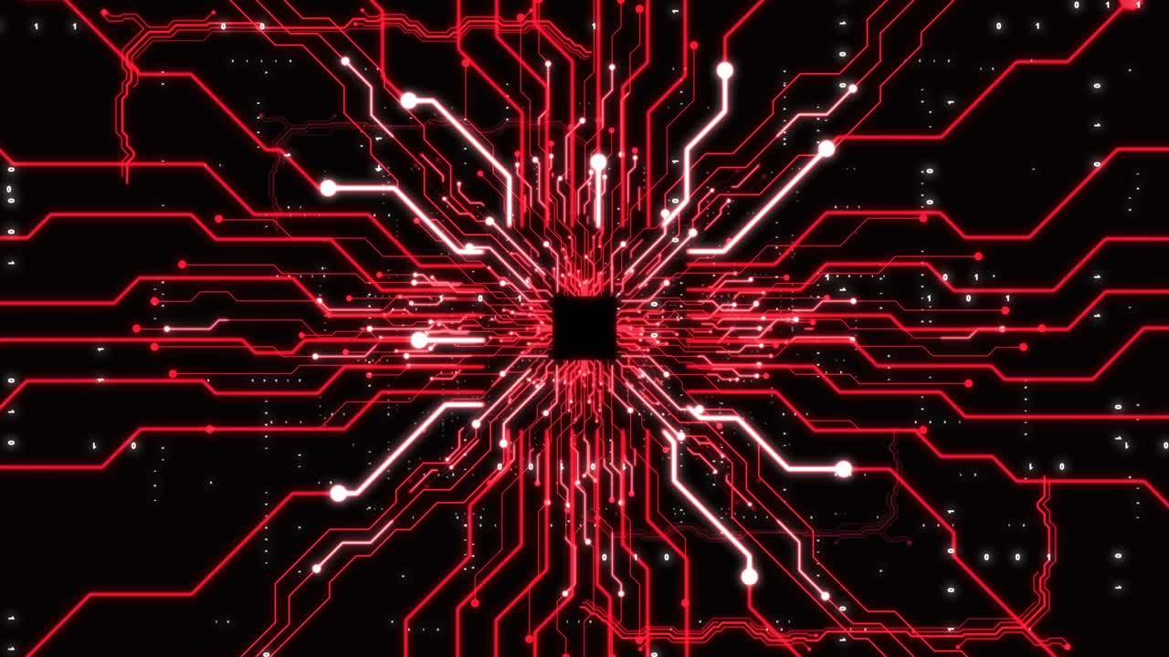 placa de circuito futurista abstracta fondo rojo. animación de bucle de alta tecnología.