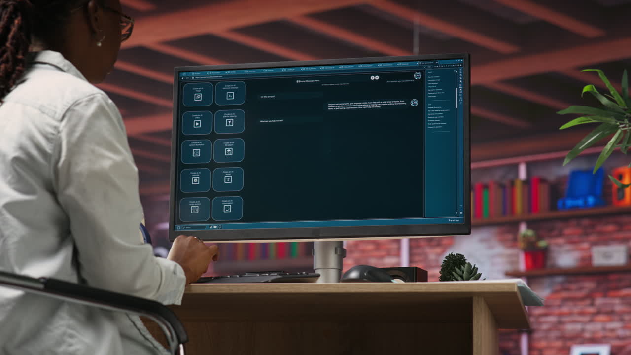 가정에서 학생이 ai-llm 채팅  소프트웨어를 사용하여 숙제를 해결하는 데 도움을 받습니다.