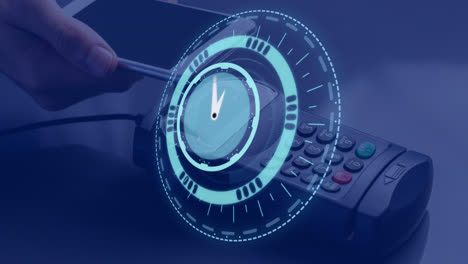 animación de escaneo de alcance sobre pago a mano con teléfono inteligente