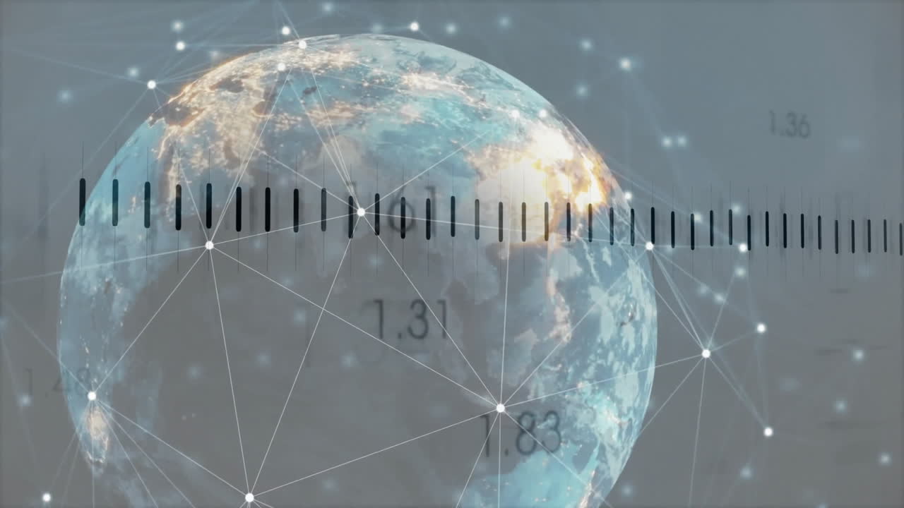 Digital data overlaying Earth with network connections and measurement scale animation
