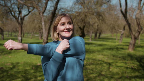 woman stretching outdoors