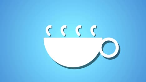 steaming hot drink coffee tea animation loop, background blue