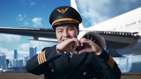 smiling pilot making a heart gesture