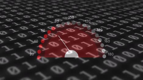 animation of binary code over speedometer and black background