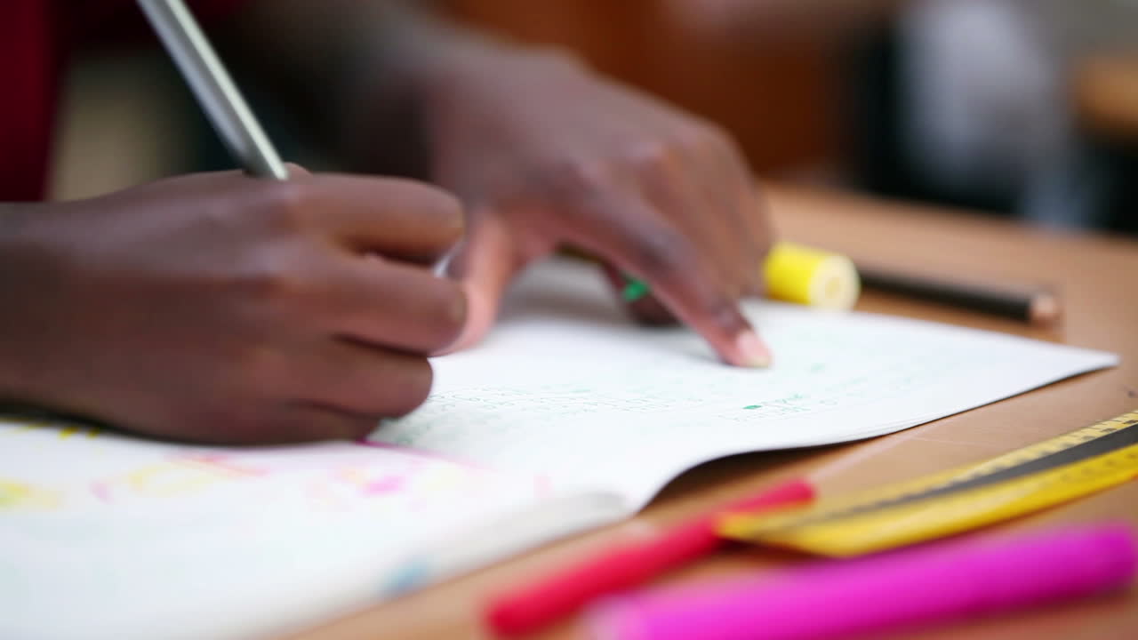 Pupil drawing on his notebook