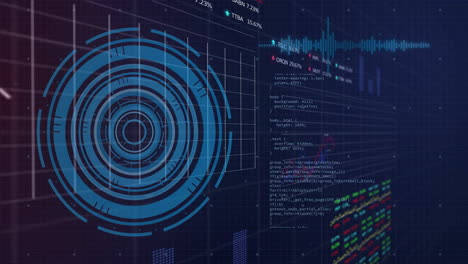 Animación-Del-Procesamiento-De-Datos-Financieros-Sobre-El-Alcance-Sobre-Fondo-Oscuro