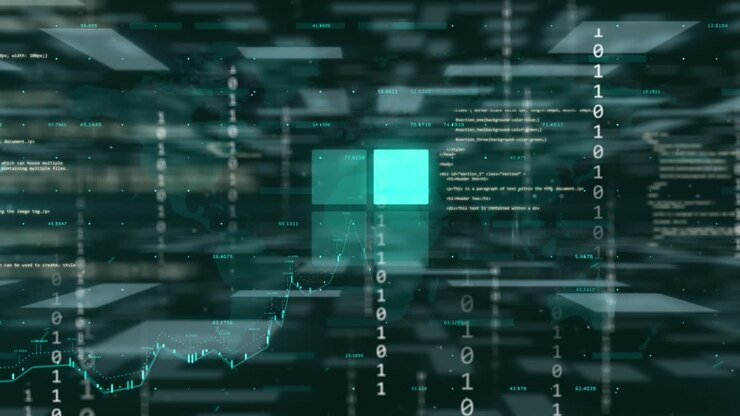 Animation of data processing and binary coding over grid