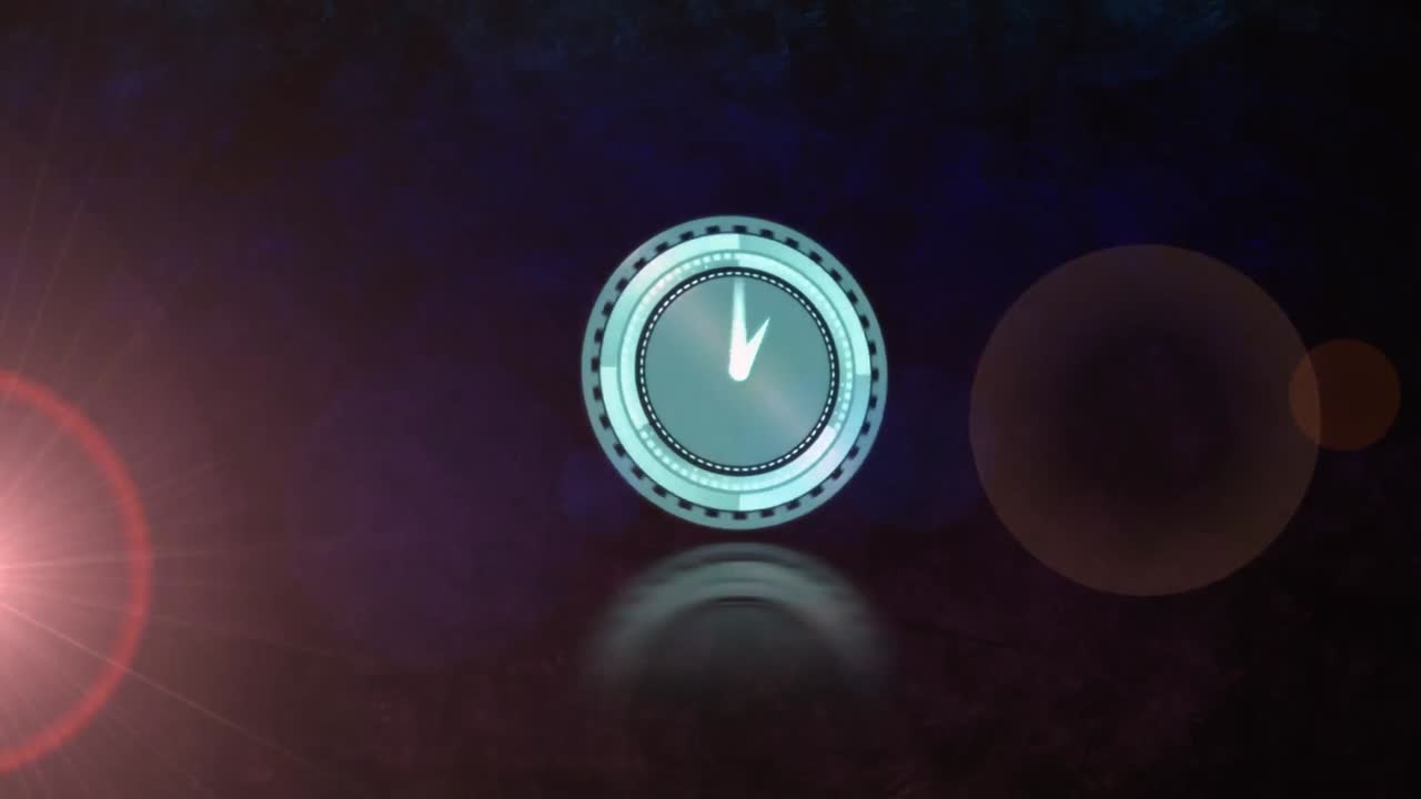 Animation of clock moving and light spots on black background