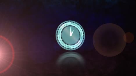 animación de reloj en movimiento y puntos de luz sobre fondo negro