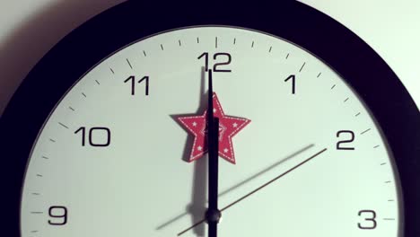 close up - christmas office clock timelapse. countdown. arrow 12 hours. christmas concept. white wall clocks. the movement of clock hands.