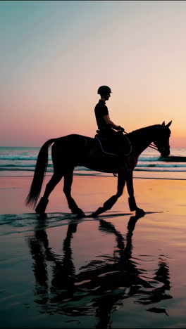 horseback riding on the beach at sunset