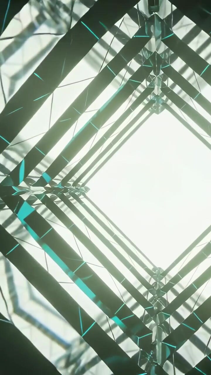 Video verticale: Tunnel scorrevole in CGI con luce pulsante per la profondità, che mostra nodi a diamante