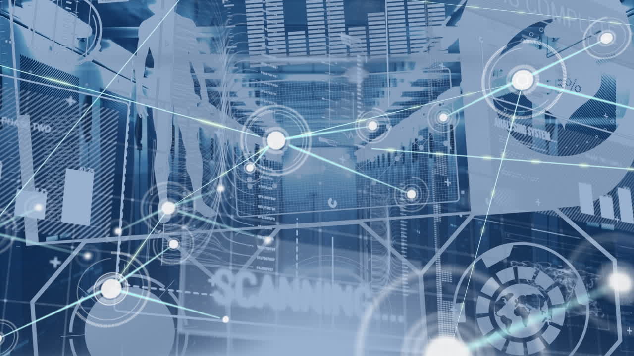 아이콘과 데이터 처리와 서버  ⁇ 을 통한 연결 네트워크의 애니메이션