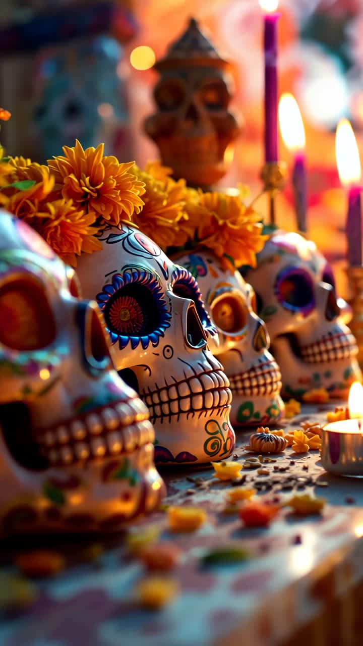 día de las calaveras de azúcar muertas altar