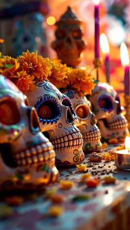 día de las calaveras de azúcar muertas altar