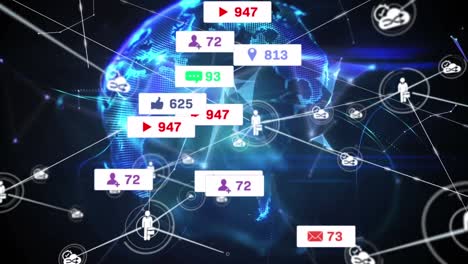 Animation-Von-Mediensymbolen-Und-Netzwerk-Von-Verbindungen-Auf-Der-Ganzen-Welt