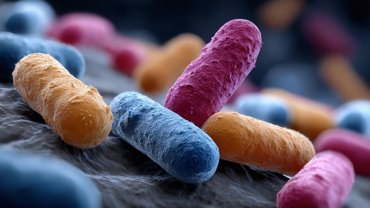 Esame ravvicinato di batteri colorati al microscopio: uno sguardo affascinante sulla vita microscopica e le sue diverse forme