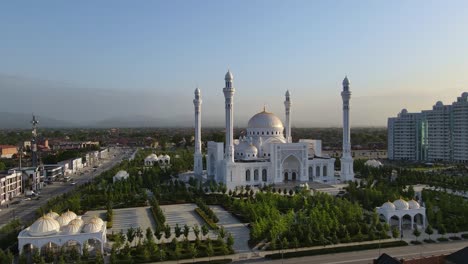 mosque pride of muslims named after the prophet muhammad in shali. drone view