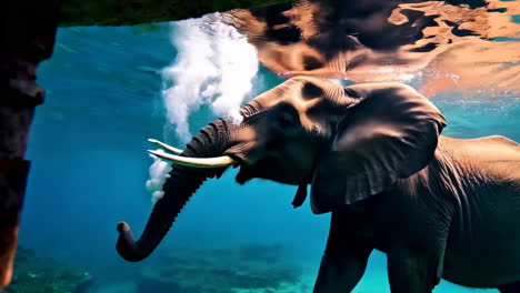 elephant partially submerged in clear blue water