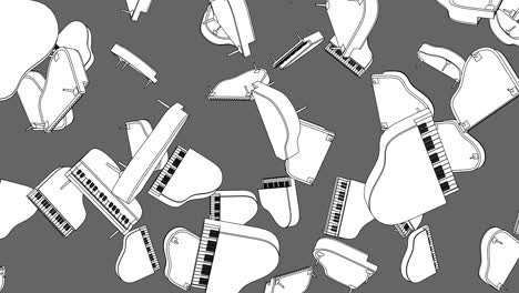 many white pianos on gray background.