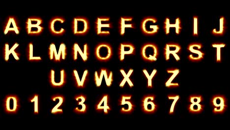 light letters and numbers - warm orange lights - strong shimmering and intense flickering animation loop - grid for precise selection included - isolated