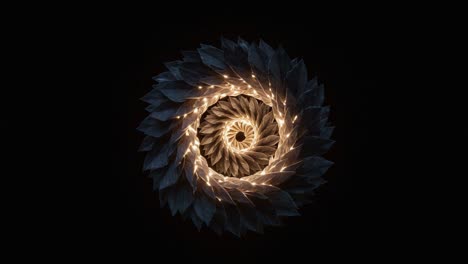 captivating spiral of leaves and lights: a mesmerizing journey through nature's intricate patterns in artistic display