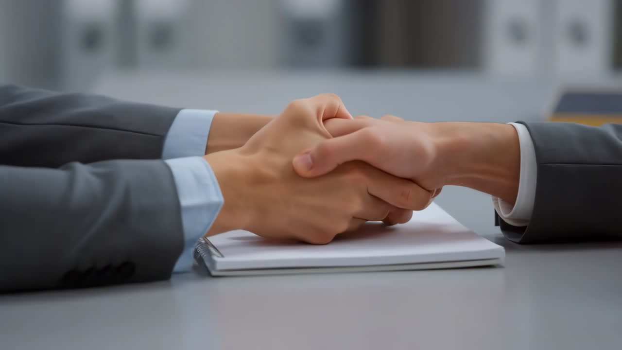 Business Handshake Over a Notebook