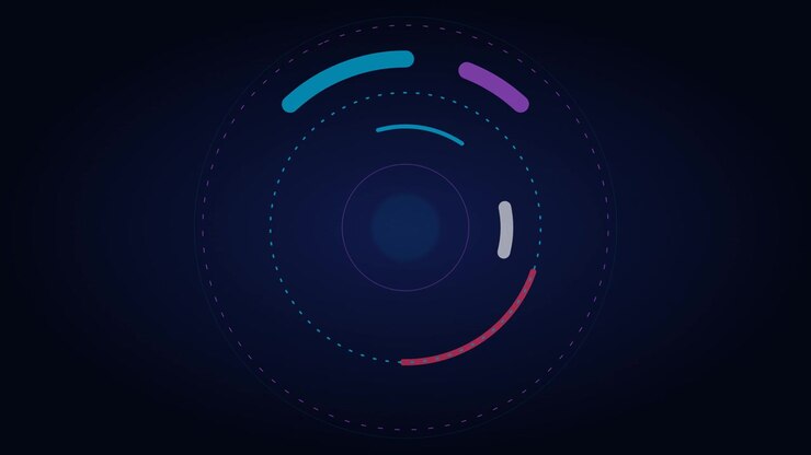 Interfaccia HUD digitale astratta con elementi circolari rotanti