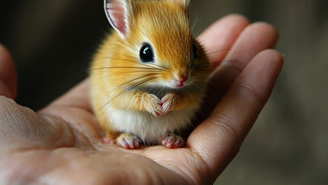 small adorable animal resting on a human hand indoors