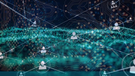 animazione di una rete di connessioni, punti e circuiti di computer su sfondo nero
