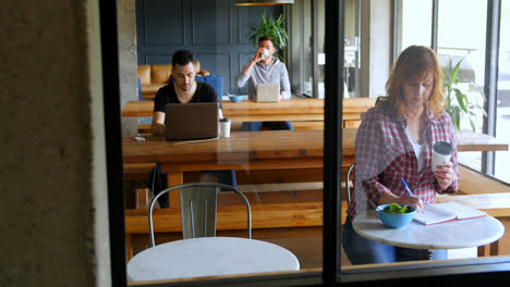 executives working on table in office cafeteria 4k