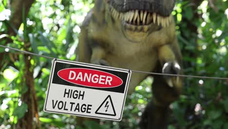 tyrannosaurus rex near a dangerous electric fence