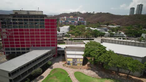 central university of venezuela with hospital buildings and green areas, aerial view
