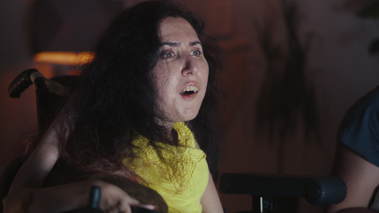 Woman in Wheelchair Reacts with Surprise