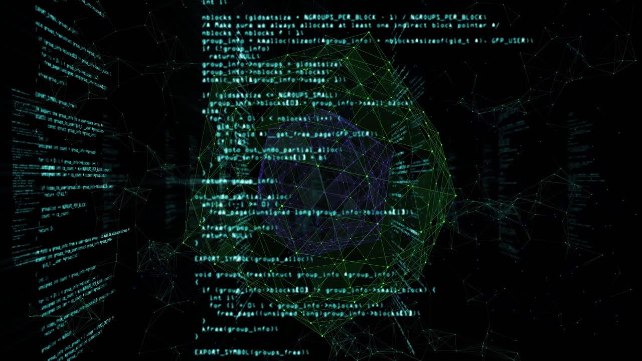 animación del procesamiento de datos sobre el globo de conexiones sobre fondo negro