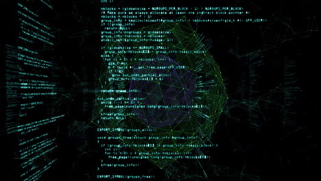 animation der datenverarbeitung über den globus der verbindungen auf schwarzem hintergrund