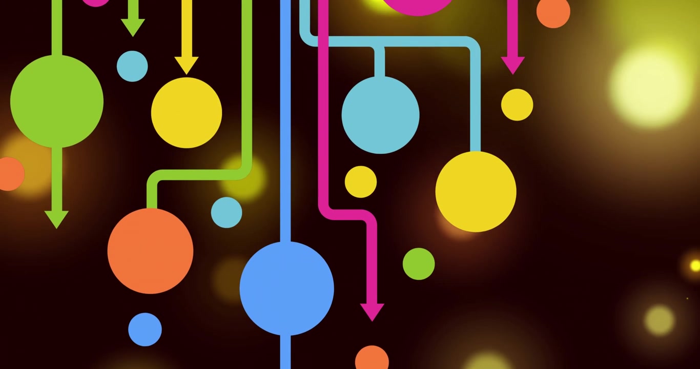 Digital animation of spots of bokeh spots of light against black background