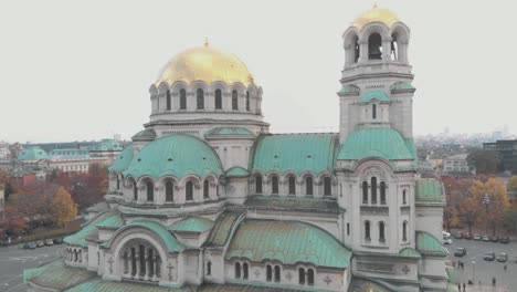 Cathedral-Saint-Aleksandar-Nevski-in-Sofia,-Bulgaria---Aerial-view