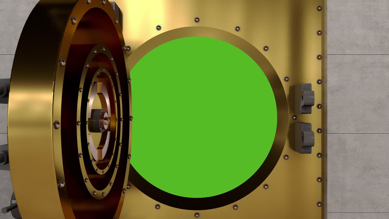 apertura de la bóveda dorada con cerradura mecánica con fondo de pantalla verde, elemento de video 4k