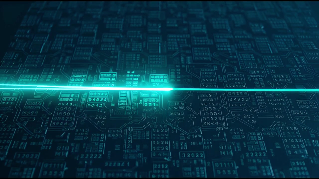 Glowing Light Beam Scanning Across Digital Circuit Board