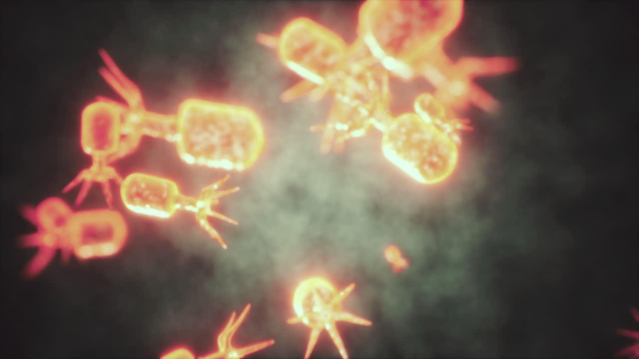 ilustración de células de virus o moléculas de bacterias bajo el microscopio